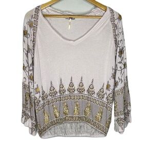 Free People Medallion Print Dolmen Sleeve Lilac Boho Top Women’s XS